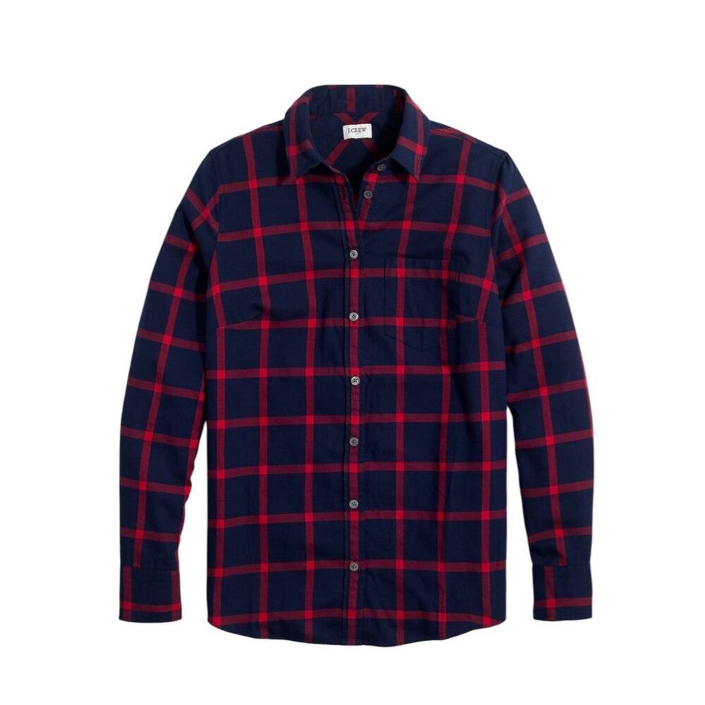 NWT! J. Crew Red & Blue Windowpane Plaid Boyfriend Fit Flannel Shirt Sz L